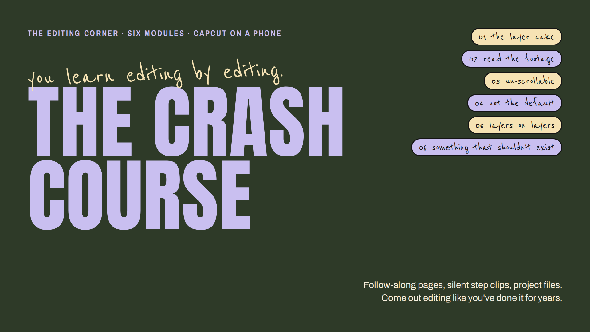 The Crash Course — six modules