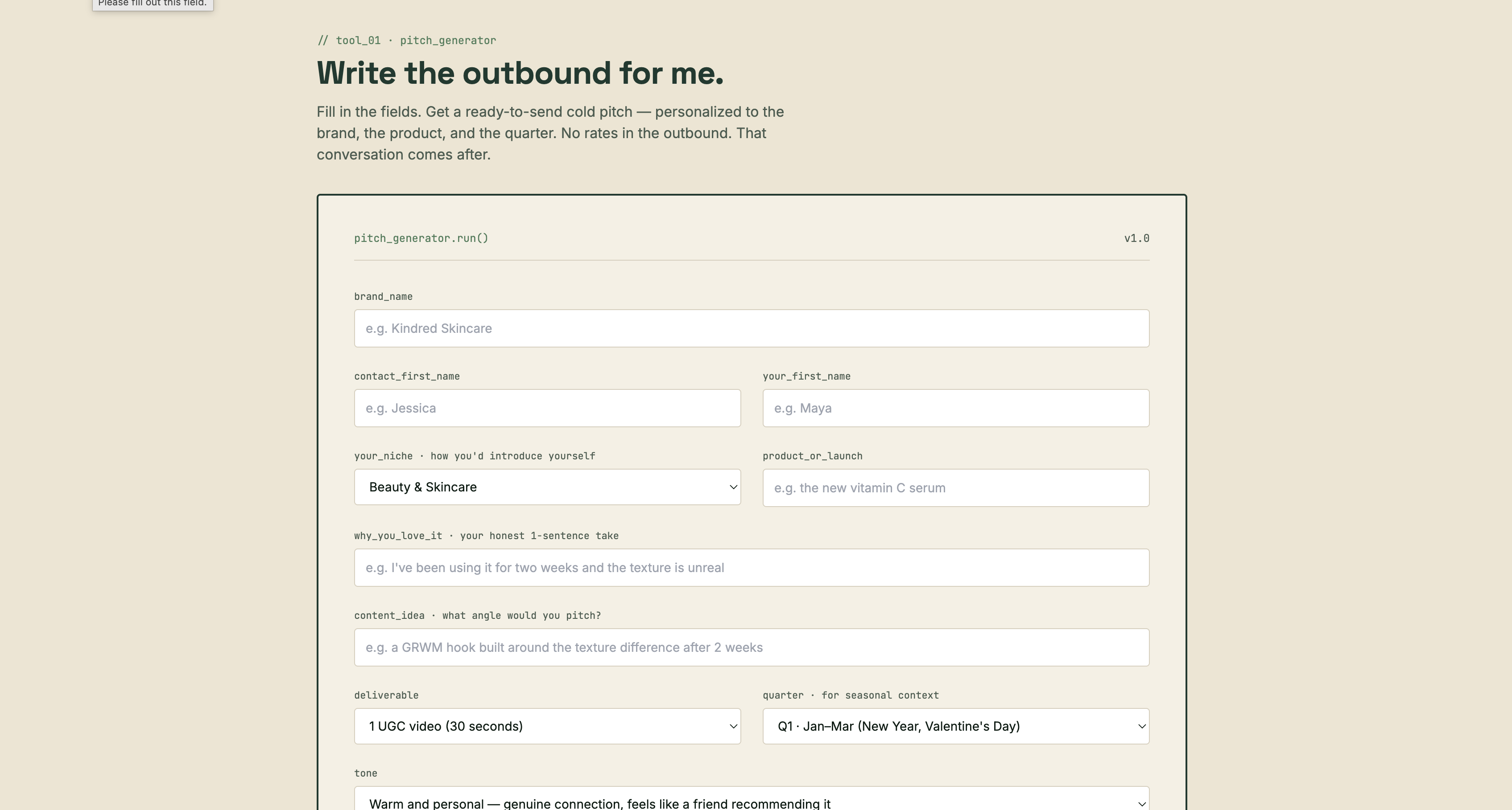 The Pitch Generator inside Booked Out