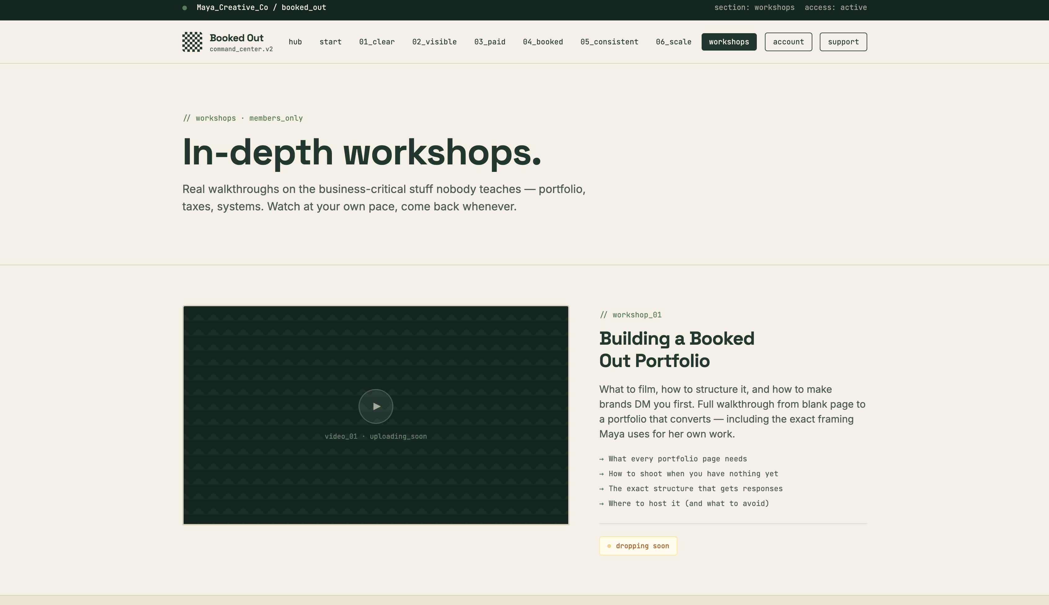 In-depth workshops inside Booked Out